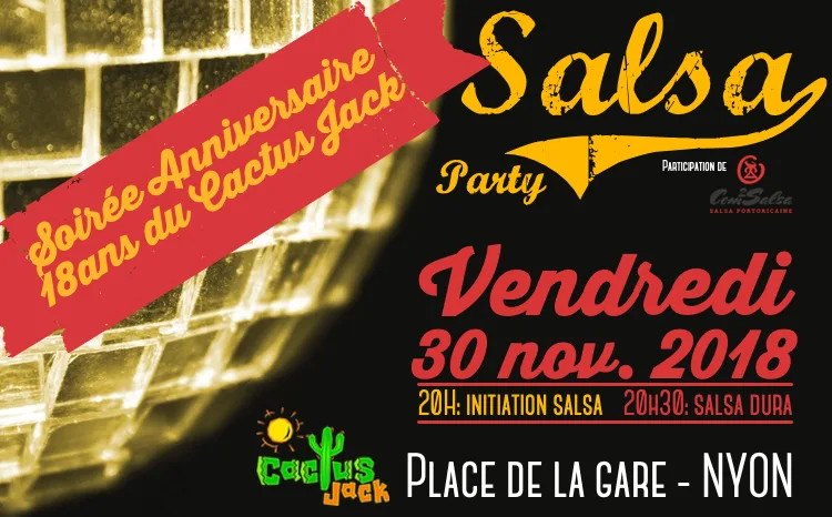 Cactus Jack 18th anniversary Salsa Party flyer for 30 November 2018 in Nyon